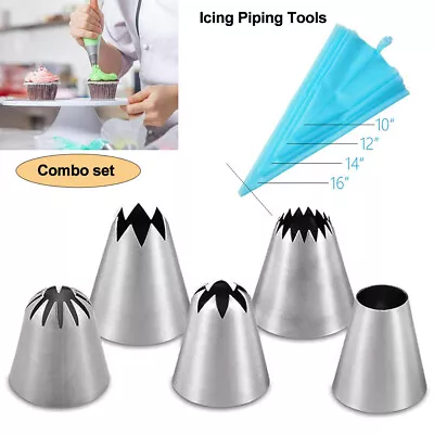 Up 9x Large Size Icing Piping Nozzles Tips Pastry Cake Sugarcraft Decorating Set • £7.43