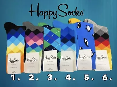 Happy Socks Men's PAIR Size 41-46 EUR / 8-12 USA. 6 Color/Pattern To Choose • $12.95