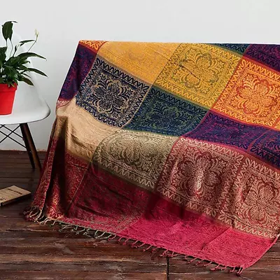 60X75  Red Green Navy Yellow Boho Throw Blanket Chair Recliner Furniture Cover • $57.18