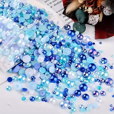 Mixed Flat Back Pearls Rhinestones Embellishments Face Gems Craft Card Making • £5.99