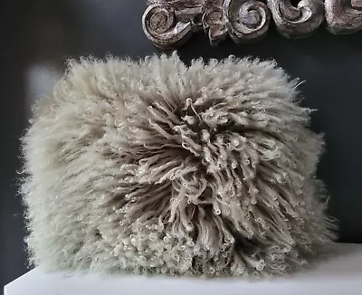 WEST ELM GRAY GENUINE MONGOLIAN LAMB FUR PILLOW 12 X 16 NWOT • $39