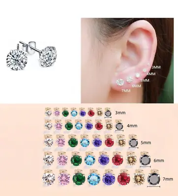 GENUINE SOLID 925 STERLING SILVER CUBIC ZIRCONIA STUD POST EARRINGS 2-8mm WOMEN • $4.95