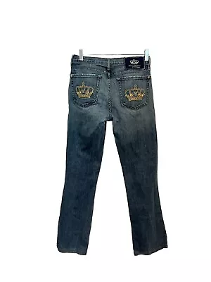 Victoria Beckham Rock & Republic Gold Crown Boot Cut Embroidered Jeans Sz 30 • $39