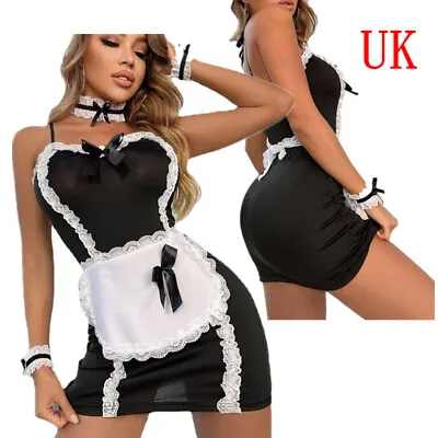 Womens Sexy Lingerie Lace Frilly Dress Maid Cosplay Costume Date Club Nightwear  • £7.67