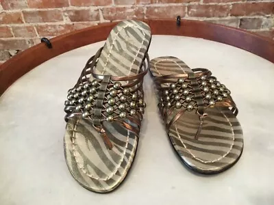 B Makowsky Nils Bronze Strappy Leather Beaded Flip Flop Thong Sandals New • $19.95