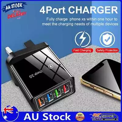 AU 4 Ports Portable USB Charging Mobile Phone Chargers Wall Adapter (Black) • $8.45