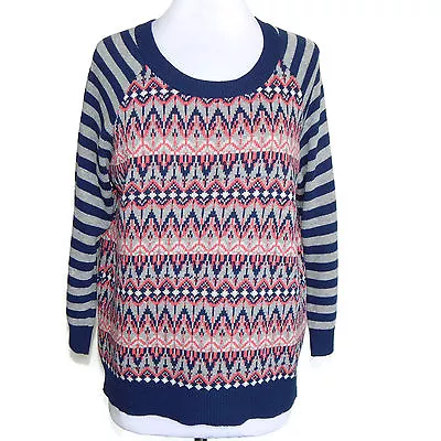 Wallace Madewell North Isles Nordic Blue Orange Ivory Crewneck Sweater M /8764 • $29.95