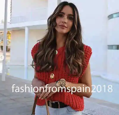 Zara Woman Nwt Ss24 Red Chunky Knit Vest Sml 5802/002 • $41.89