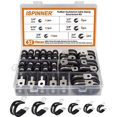 ISPINNER 52pcs Cable Clamps Assortment Kit 304 Stainless Steel Rubber Cushio... • $21.99