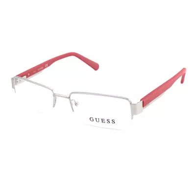 Guess Men Eyeglasses GU 1774 SIRD Silver/Red 55 18 145 Semi Rimless Rectangle • $25