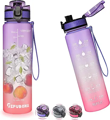 1 Litre Water Bottle With Straw BPA Free Tritan Motivational Drinks Bottles Outd • $30.44