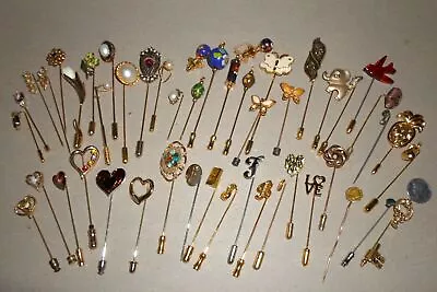 Lot Of 47 Vintage STICKPINS Hat Hair Lapel Pins -cloisonne Faux Pearl Rhinestone • $27