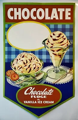 Vintage 1951 Chocolate Fudge Ice Cream Advertising Sign Litho Unused • $20