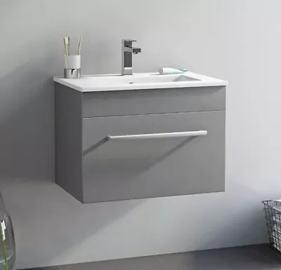 Orchard Derwent Stone Grey Wall Hung Vanity Unit And Ceramic Basin 600mm • £115