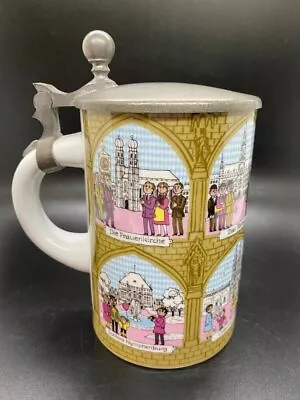 Munich Germany Tourist Ceramic Beer Stein With Pewter Lid - C2 • $24.99