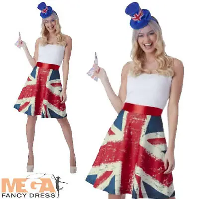 Ladies Vintage Union Jack Skirt Fancy Dress Queens Jubilee Party Costume Accesso • £19.99