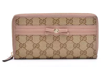 Authentic GUCCI Zip Around Long Wallet Purse GG Canvas Ribbon 257003 • $167