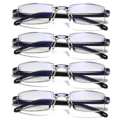 £5.27 • Buy 4 PACK Rectangular Rimless Blue Light Blocking Reading Glasses Unisex Reader