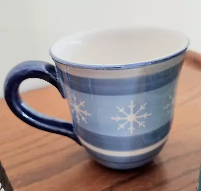 ST. NICHOLAS SQUARE® Winter Frost Big Coffee Mug Tea Cup Blue Stripes Snowflakes • $14.92