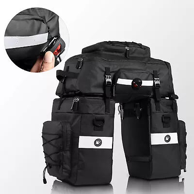 3 In 1 Waterproof Bike Rear Seat Trunk Bag Panniers Bag Saddle Bag W/ Rain Cover • $56.89