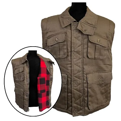 Vintage Trucker Vest Mens Medium 80s Branded Lion Brown Workwear Logger Vest • $49.95