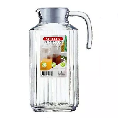 Glass Fridge Jug With Lid Drinks Pitcher Water Cocktail Picnic Milk Non Drip • £13.99