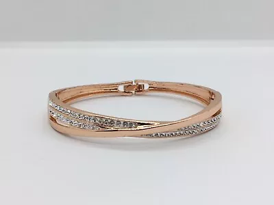 Rose Gold Tone Warren James Hinged Bangle Inset With Swarovski Crystals • £14.99