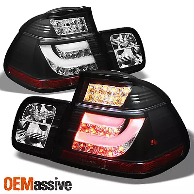 Fits 02-05 E46 3-Series 4Dr Sedan Black Bezel Light Tube LED Tail Lights Lamps • $185.99