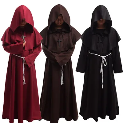 Medieval Monk Hooded Robe Middle Ages Clergy Priest Halloween Cosplay Costume • $39.99