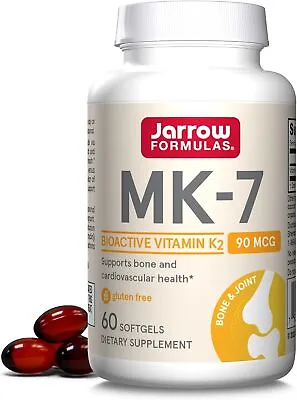 Jarrow Formulas MK-7 Vitamin K2 90mcg 60 Softgels Bone & Cardiovascular Health • £22.35