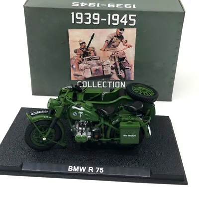 New 1/24 Scale WWII German R75 Motorcycle Green Color Metal + Plastic Model • $40.38