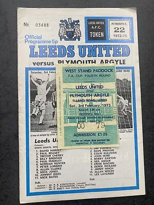 PROGRAMME & TICKET LEEDS UNITED V PLYMOUTH ARGYLE 1973 FA CUP 4th ROUND ENGLAND • £9.99