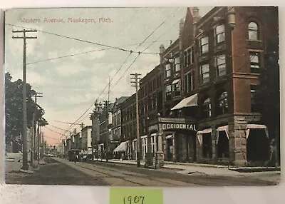 Muskegon MI 1907 Antique Postcard Western Avenue Street View • $8