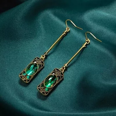 Fashion Women Long Green Stone Drop Dangle Earrings Vintage Jewelry Gift Trendy • $12.98