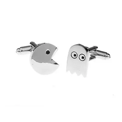 £14.99 • Buy Elegant Silver Pac Man Cufflinks Present Pacman Game Play Novelty Nostalgic UK