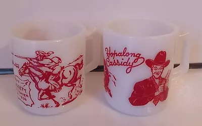 Vintage Hopalong Cassidy & Davy Crockett Red Mugs Milk Glass 6oz Western  • $24.99