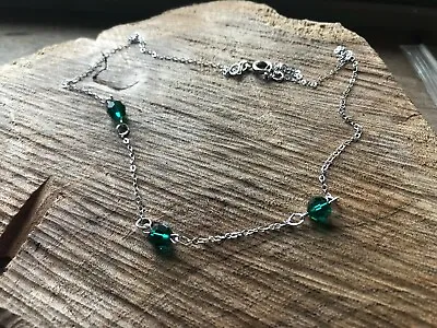 Vtg Sterling Silver Light Green Crystal Necklace 18” • $7.99