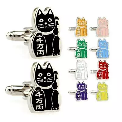 MANEKI NEKO CUFFLINKS Lucky Waving Cat Japanese Good Luck Icon Beckoning Kitty • $14.95