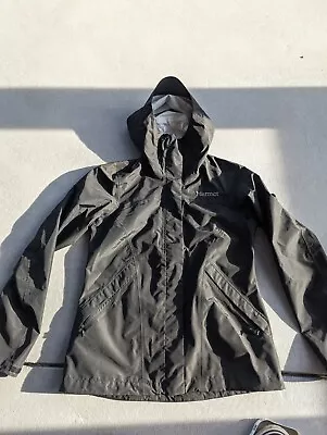 Marmot Jacket Mens Large Black PreCip Eco Windbreaker Waterproof Rain Hooded • $19.99