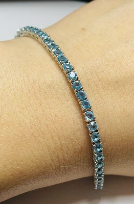 £8.99 • Buy Silver Tennis Bracelet With Blue Stones Probably Aquamarines Never Worn