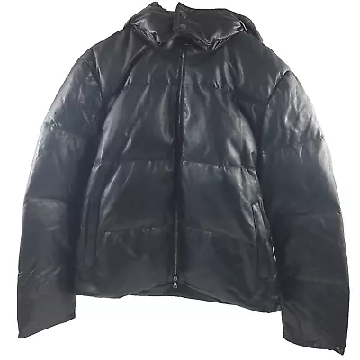 John Varvatos Rankin Black Calf Skin Leather Down Puffer Jacket Mens Large (54) • $937.49