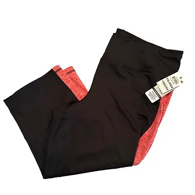 $6.99 • Buy NEW Ideology Womens Size XXL Black Red Licorice Colorblock Capri Leggings