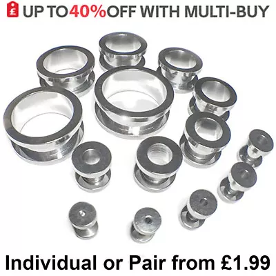 Screw Fix Flesh Tunnel Plug Stretcher Stainless Steel Ear Expander 2mm-30mm Pair • £4.79