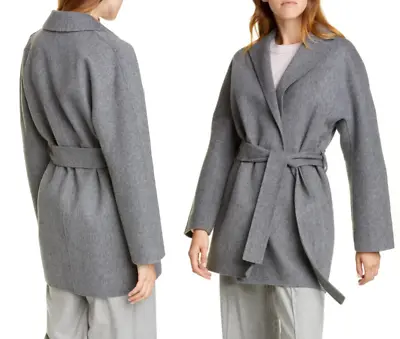 Vince Belted Wool-Cashmere 33 Long Car Pea Coat In Medium Heather Grey Sz M $795 • $349.99