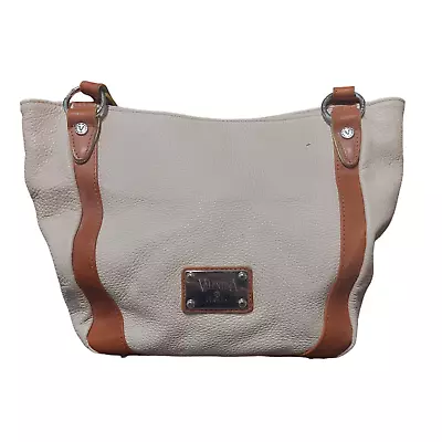Vtg Valentina Genuine Ivory & Brown Pebbled Leather Tote Shoulder Bag Made Italy • $33.87