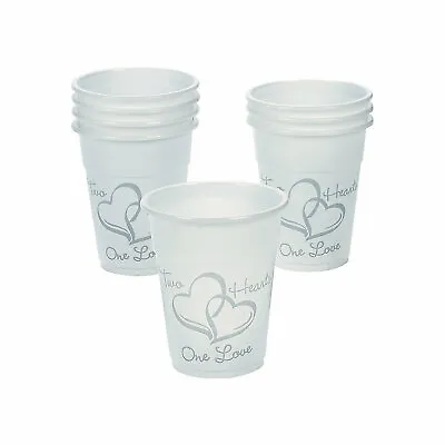 Two Hearts Wedding Disposable Plastic Cups Party Supplies 50 Pieces 16 Oz • $18.99