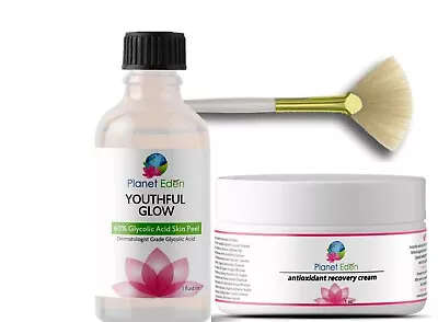 60% Glycolic Acid Skin Chemical Kit With Antioxidant Recovery Cream & Fan Brush  • $23.50