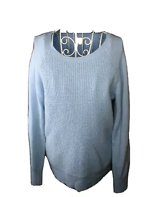 J Crew Womens Sweater Medium Blue Waffle Warmspun Crewneck Merino Wool Shirt L/S • $10