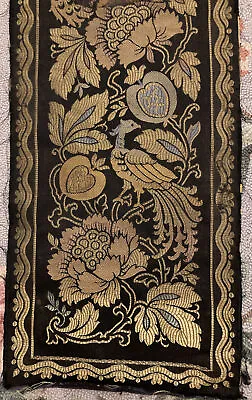 Vintage Antique Brocade Silk Cloth Table Runner Black Gold Floral Velvet Backing • $50