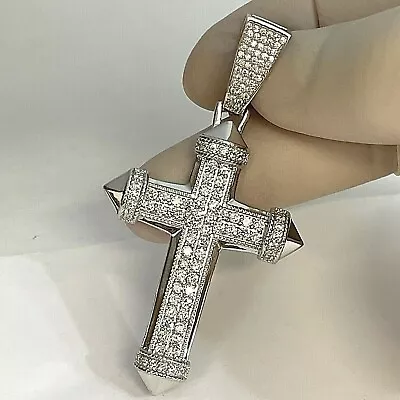 2Ct Round Cut Real Moissanite Cross Pendant 14K White Gold Plated 18  Free Chain • $148.50